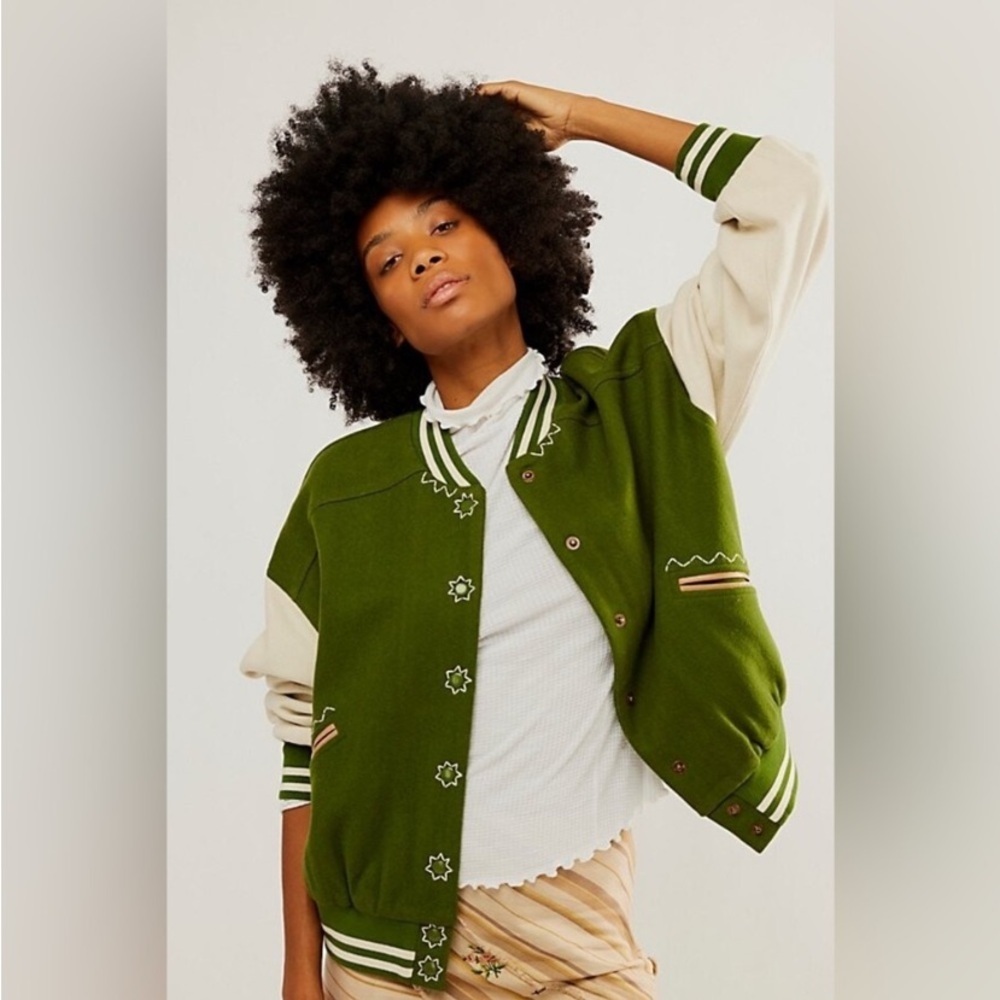 Free People Home Run Varsity Bomber NWOT